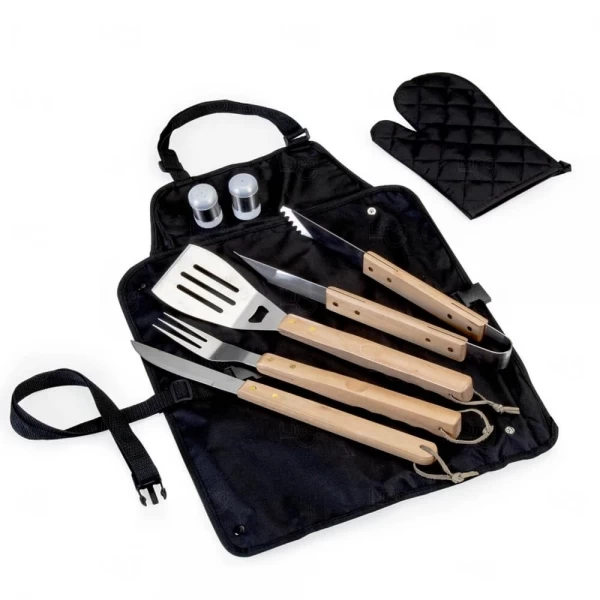 Kit Churrasco Personalizado 8 Peças com Estojo Avental 