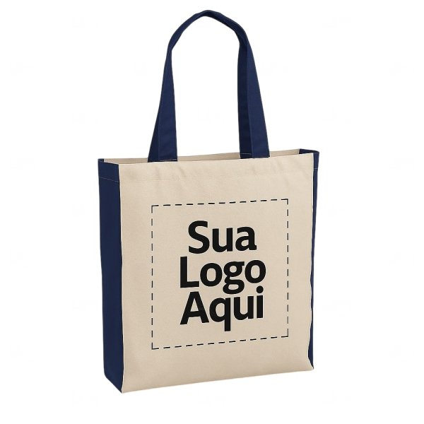 Sacola de Algodão com Alça Colorida Personalizada - 41 x 37 cm