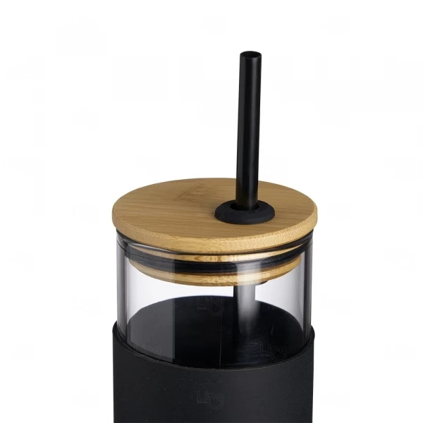 Copo de Vidro 500ml com Canudo Personalizado 