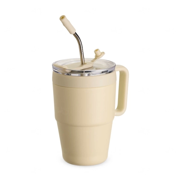 Caneca Térmica 600ml com Canudo Inox Personalizada 