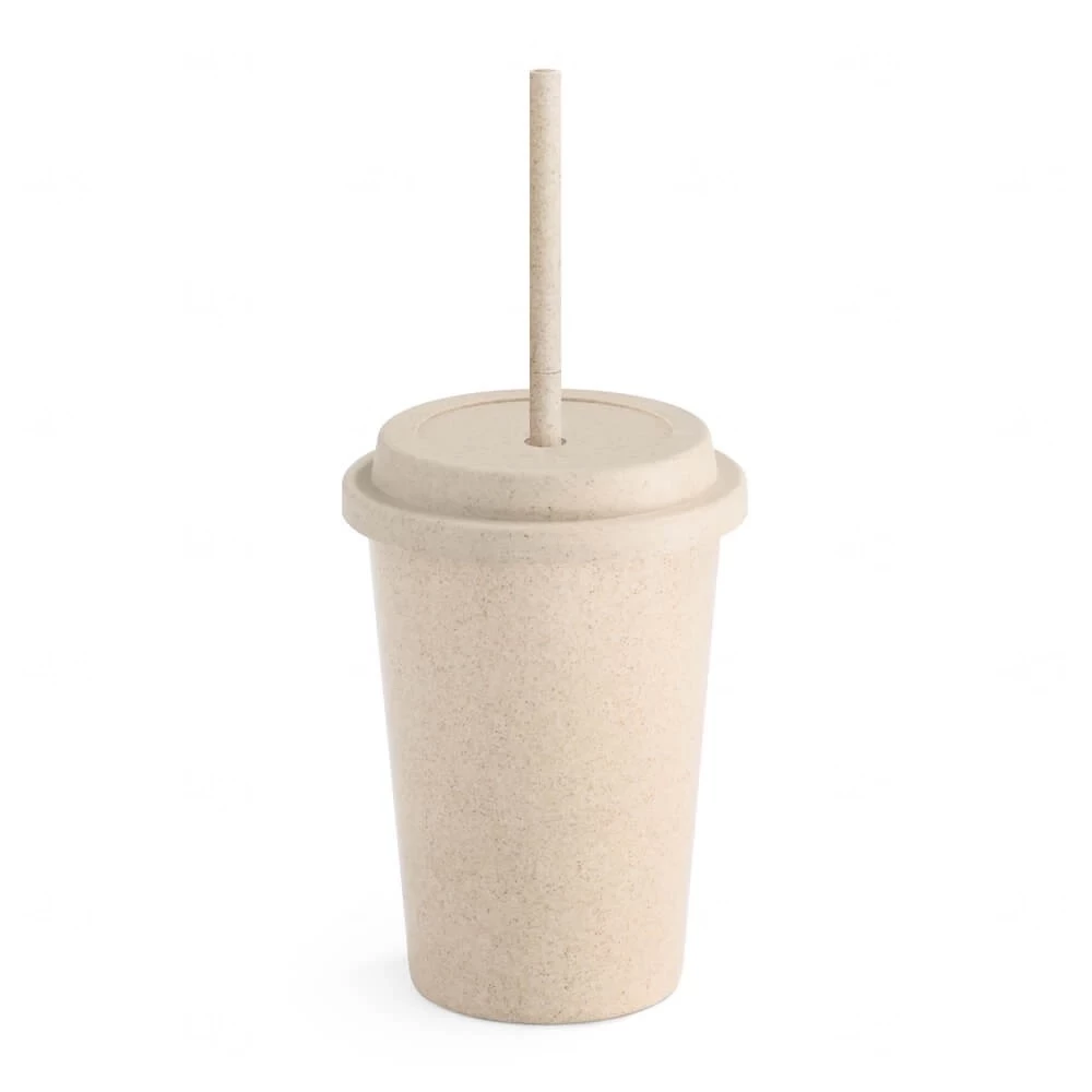 Copo em Fibra de Bambu 450ml com Tampa e Canudo Personalizado 