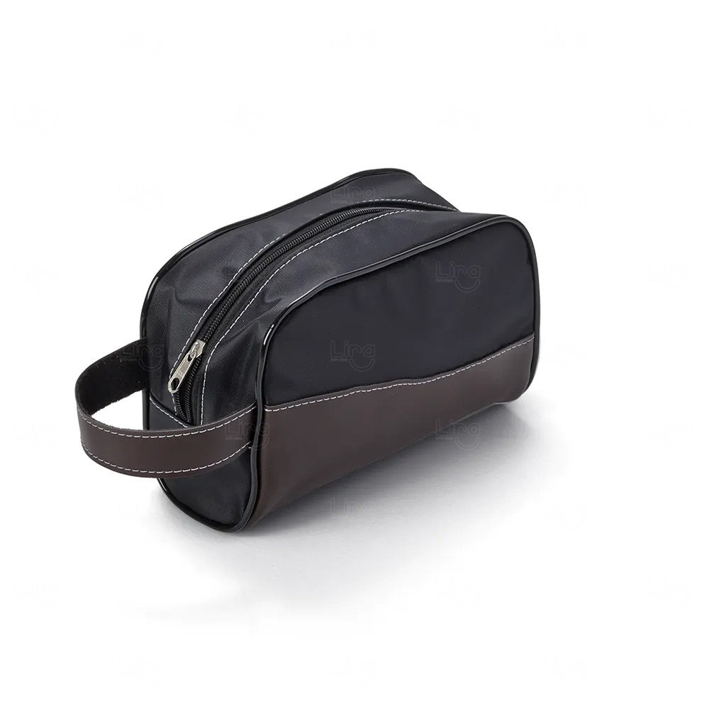 Nécessaire Personalizada de Couro Sintético e Nylon Marrom
