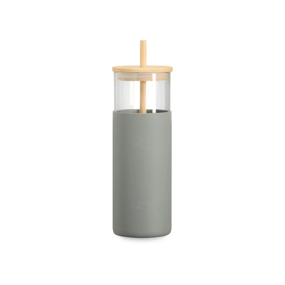 Copo de Vidro 500ml com Canudo Personalizado 