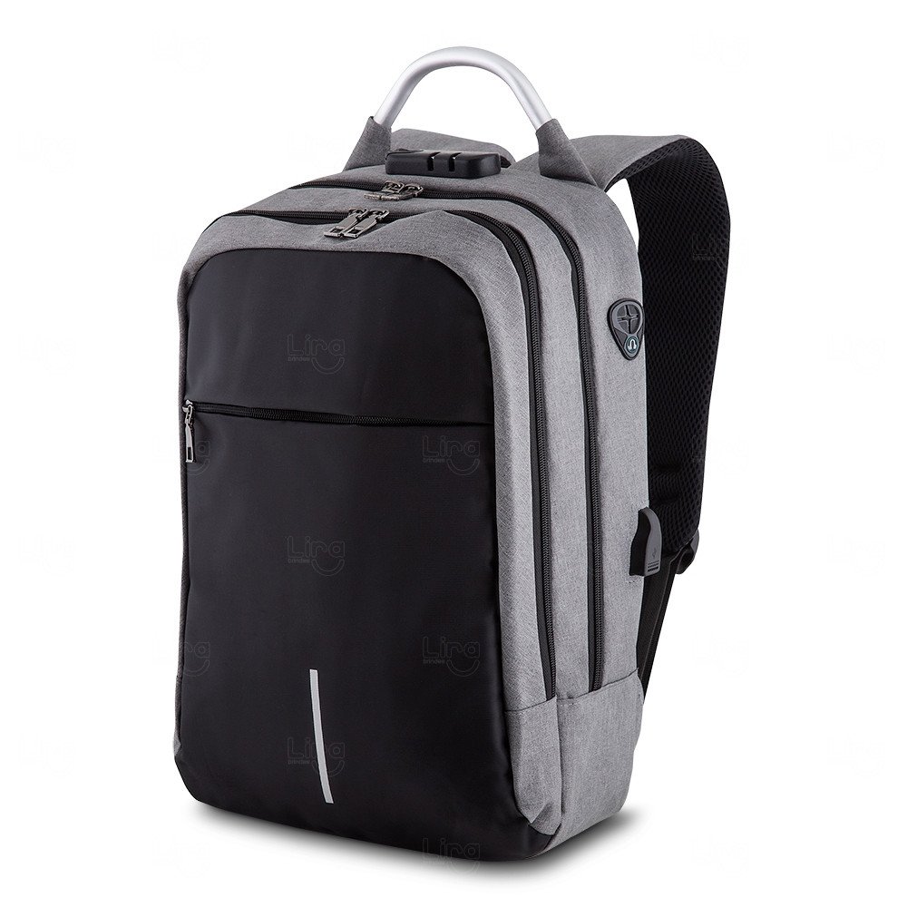 Mochila 22L Anti-Furto com Segredo Personalizada Cinza