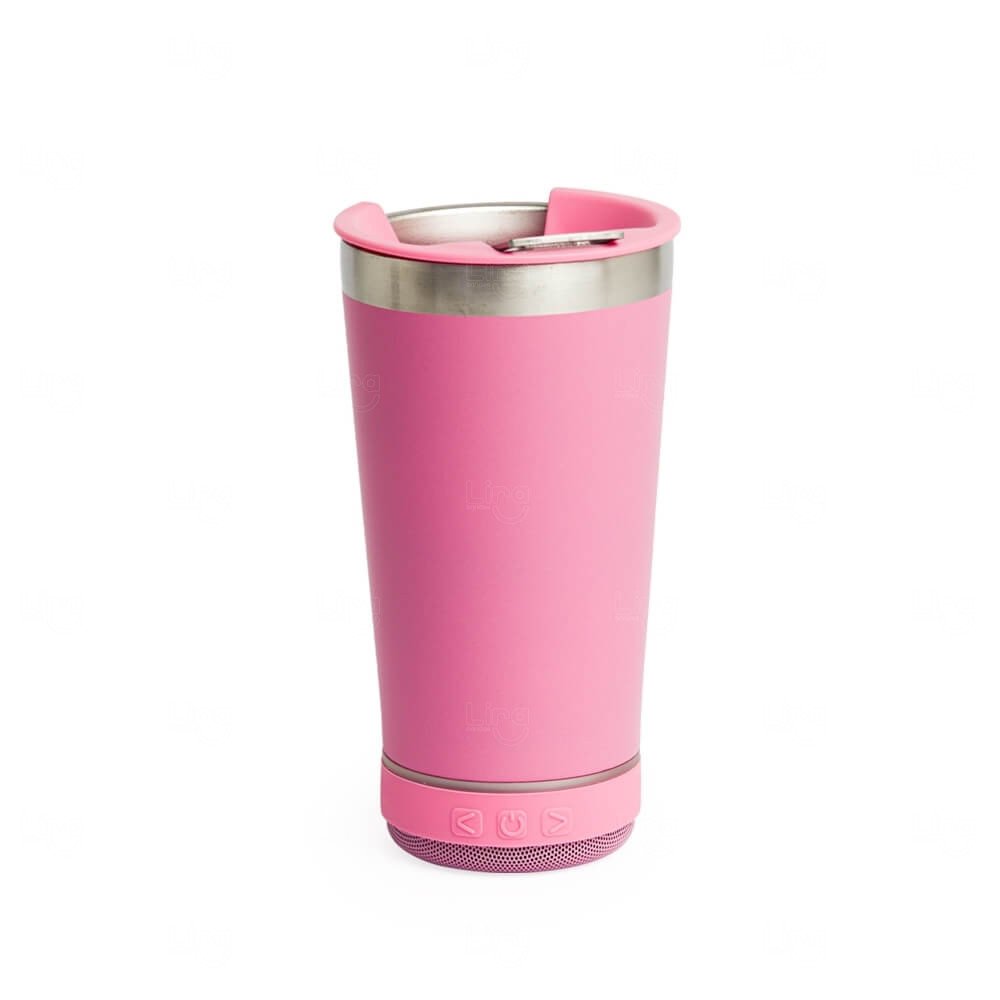 Copo Térmico com Caixa de Som 400ml Personalizado Rosa Claro