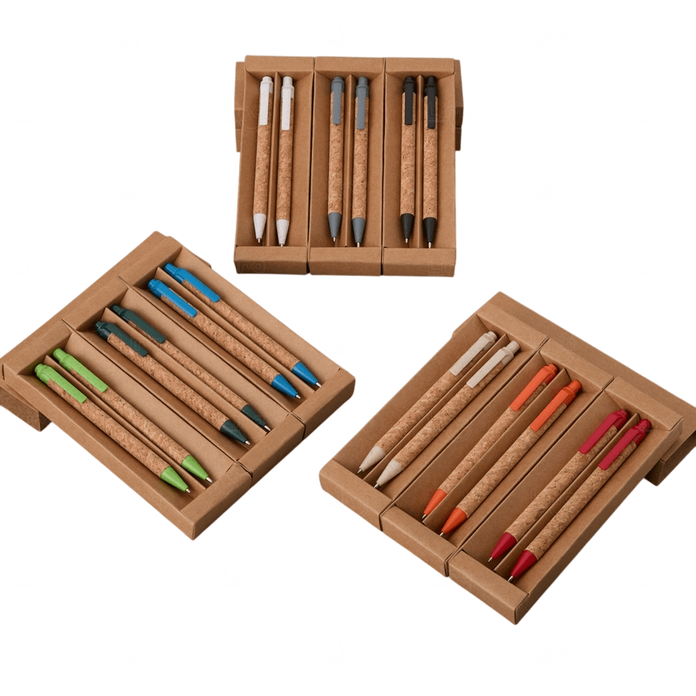 Kit Ecológico Caneta e Lapiseira de Cortiça Personalizado 