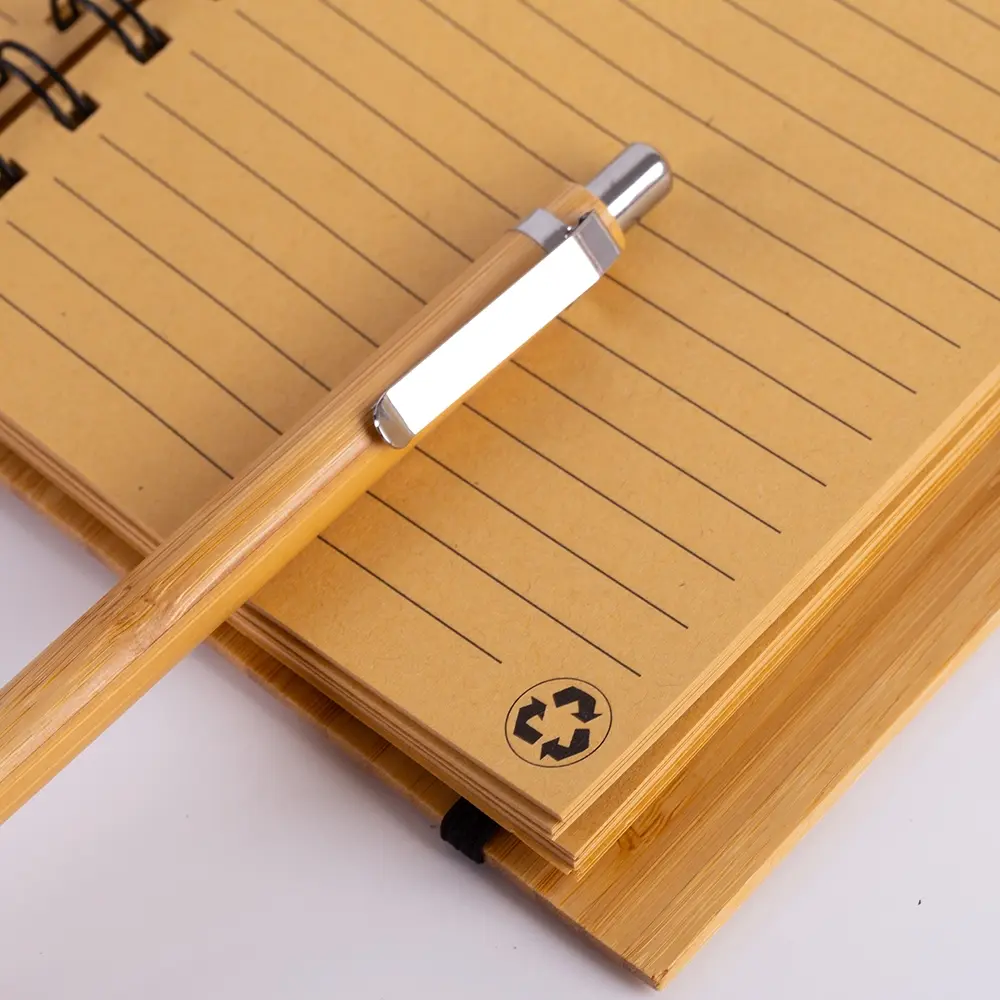 Caderno B6 Capa em Bambu com Caneta Personalizado 