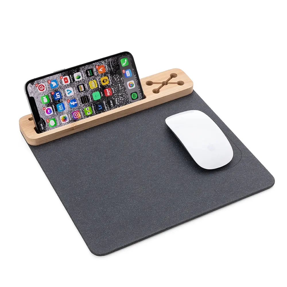 Mouse Pad Bambu com Porta Canetas e Cartões Personalizado 